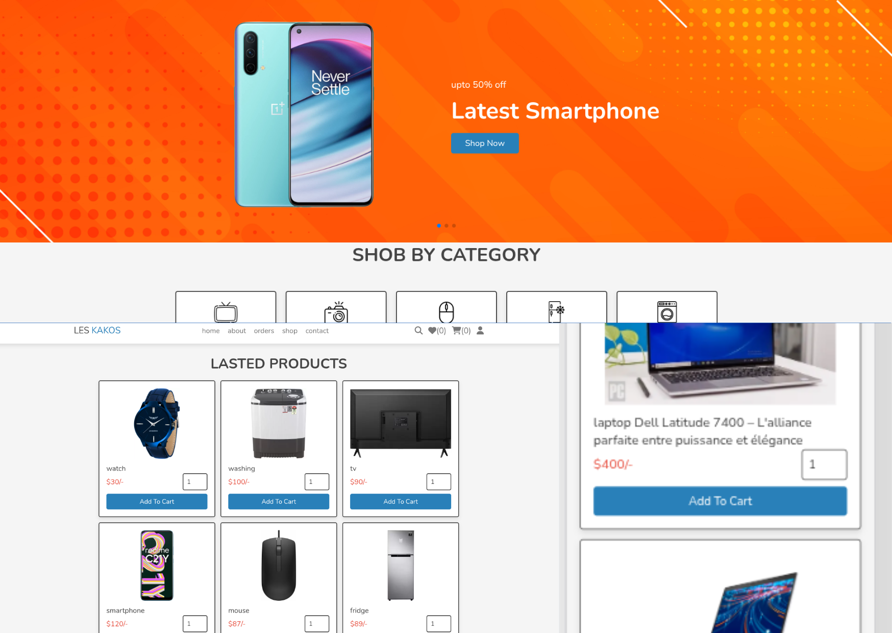 Capture d'écran du site de e-commerce
